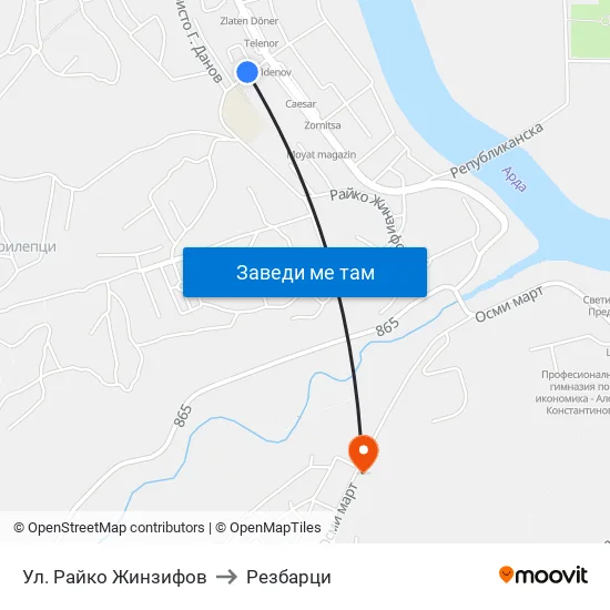 Ул. Райко Жинзифов to Резбарци map