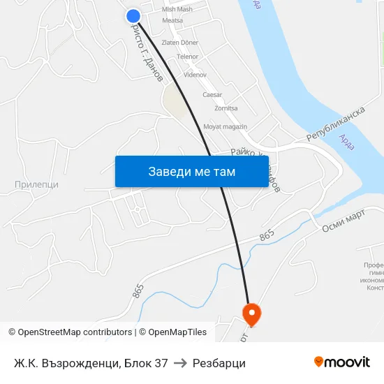 Ж.К. Възрожденци, Блок 37 to Резбарци map