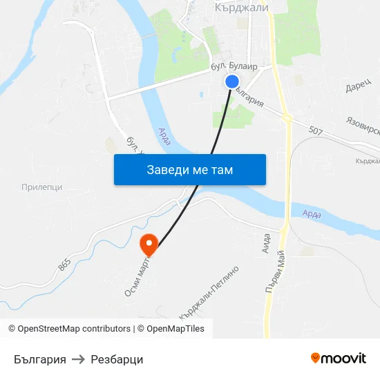 България to Резбарци map