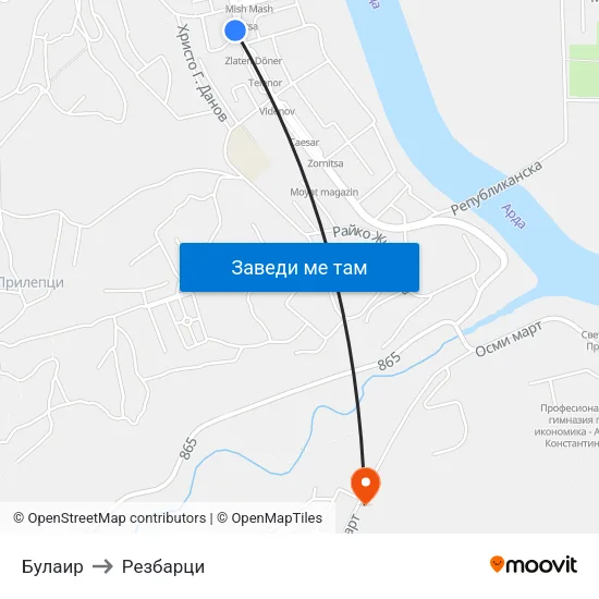 Булаир to Резбарци map