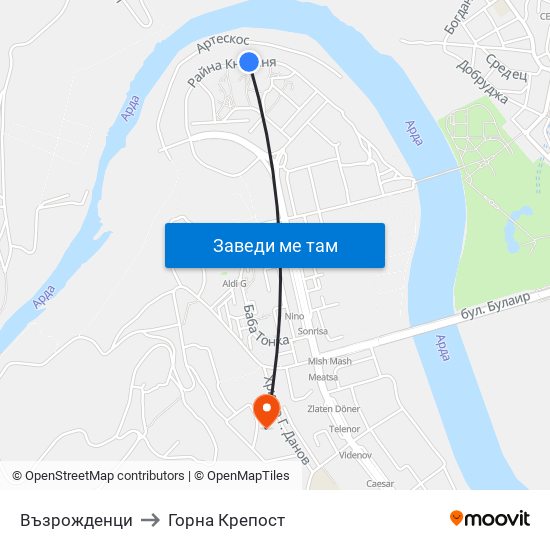 Възрожденци to Горна Крепост map