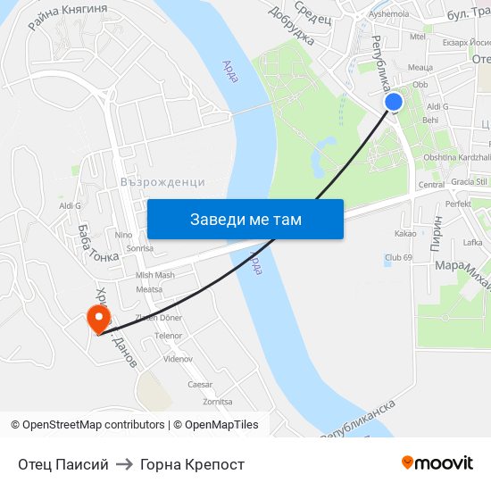 Отец Паисий to Горна Крепост map