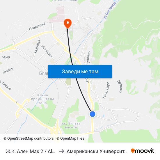 Ж.К. Ален Мак 2 / Alen Mak Qr. 2 to Американски Университет В България map