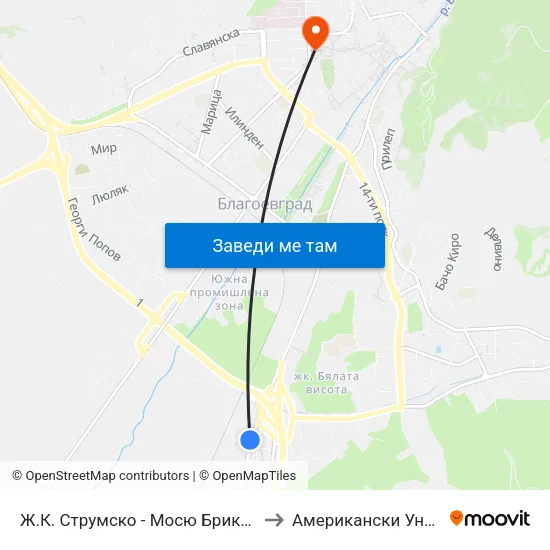 Ж.К. Струмско - Мосю Бриколаж / Strumsko Qr. - Mr. Bricolage to Американски Университет В България map