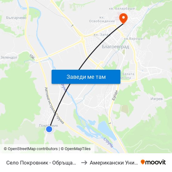 Село Покровник - Обръщало / Pokrovnik Village - Turn Stop to Американски Университет В България map