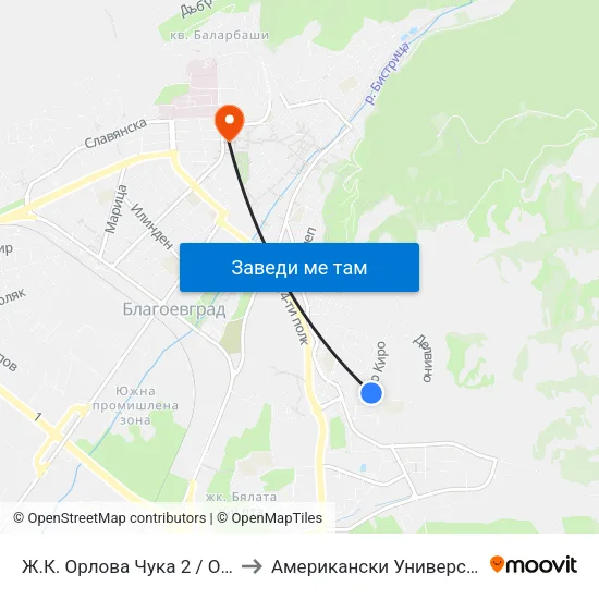 Ж.К. Орлова Чука 2 / Orlova Chuka Qr. 2 to Американски Университет В България map
