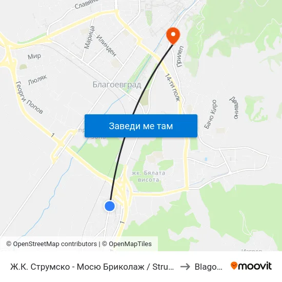 Ж.К. Струмско - Мосю Бриколаж / Strumsko Qr. - Mr. Bricolage to Blagoevgrad map