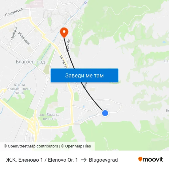 Ж.К. Еленово 1 / Elenovo Qr. 1 to Blagoevgrad map