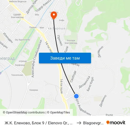 Ж.К. Еленово, Блок 9 / Elenovo Qr., Bl. 9 to Blagoevgrad map