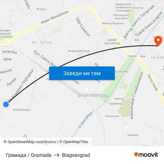 Грамада / Gramada to Blagoevgrad map