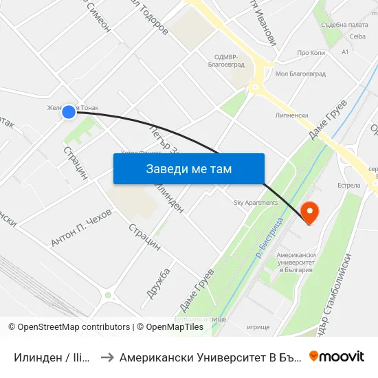 Илинден / Ilinden to Американски Университет В България map