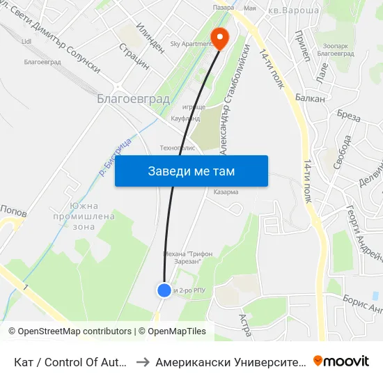 Кат / Control Of Auto Transport to Американски Университет В България map