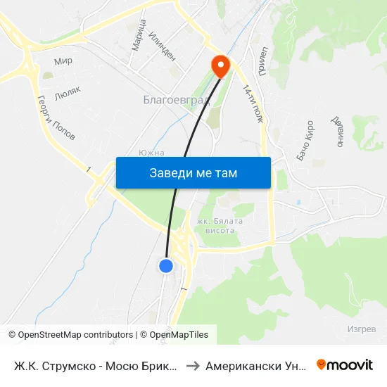 Ж.К. Струмско - Мосю Бриколаж / Strumsko Qr. - Mr. Bricolage to Американски Университет В България map