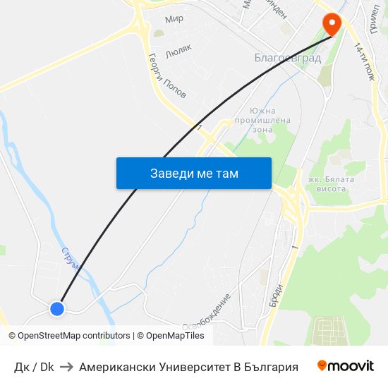 Дк / Dk to Американски Университет В България map