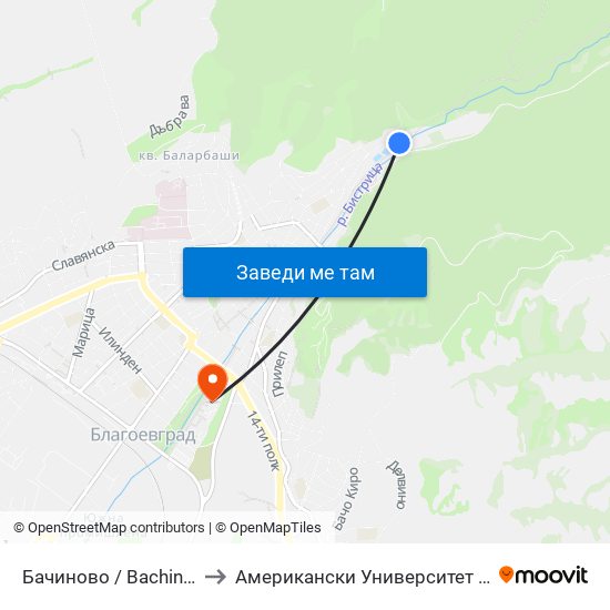 Бачиново / Bachinovo Park to Американски Университет В България map