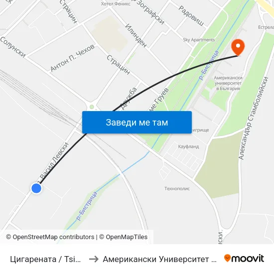 Цигарената / Tsigarenata to Американски Университет В България map