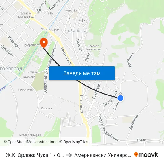 Ж.К. Орлова Чука 1 / Orlova Chuka Qr. 1 to Американски Университет В България map