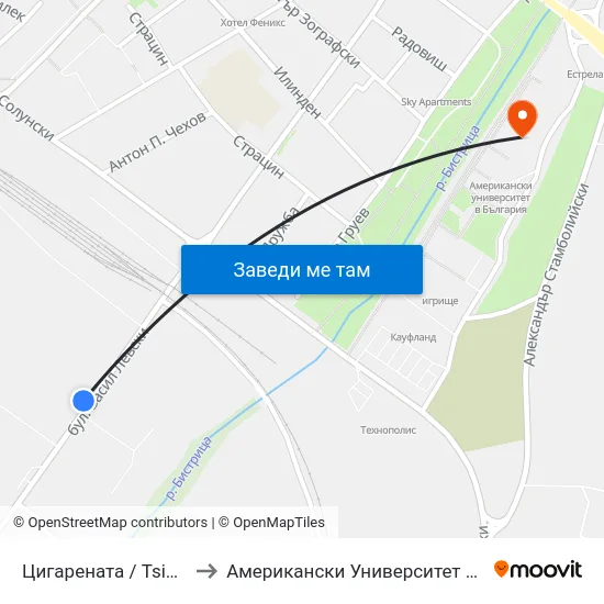 Цигарената / Tsigarenata to Американски Университет В България map