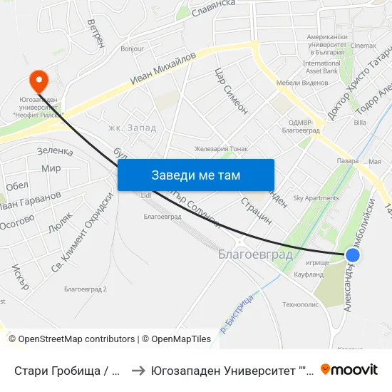 Стари Гробища / Old Cemetery to Югозападен Университет ""Неофит Рилски"" map