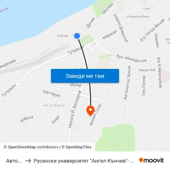 Автогара to Русенски университет "Ангел Кънчев"- филиал Силистра map
