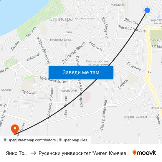 Янко Тодоров to Русенски университет "Ангел Кънчев"- филиал Силистра map
