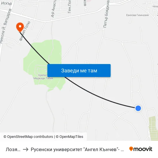 Лозята 2 to Русенски университет "Ангел Кънчев"- филиал Силистра map