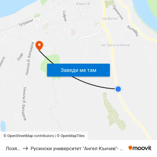 Лозята 2 to Русенски университет "Ангел Кънчев"- филиал Силистра map
