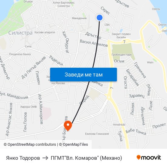 Янко Тодоров to ПГМТ"Вл. Комаров" (Механо) map
