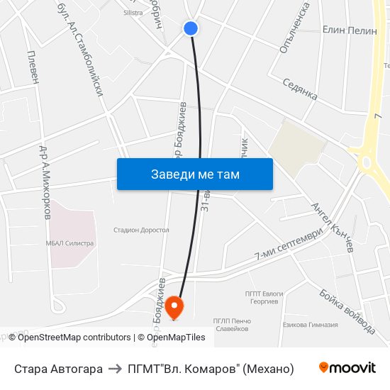 Стара Автогара to ПГМТ"Вл. Комаров" (Механо) map