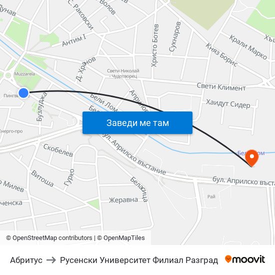 Абритус to Русенски Университет Филиал Разград map