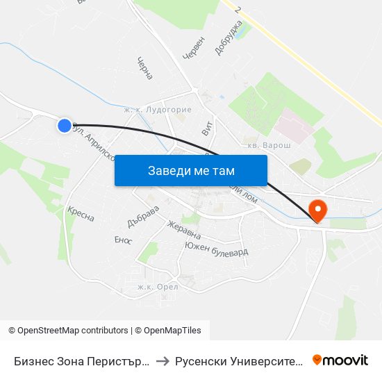 Бизнес Зона Перистър - Администрация to Русенски Университет Филиал Разград map