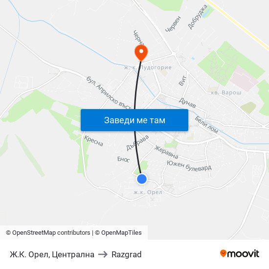 Ж.К. Орел, Централна to Razgrad map