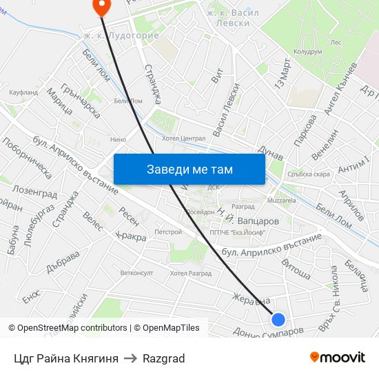 Цдг Райна Княгиня to Razgrad map