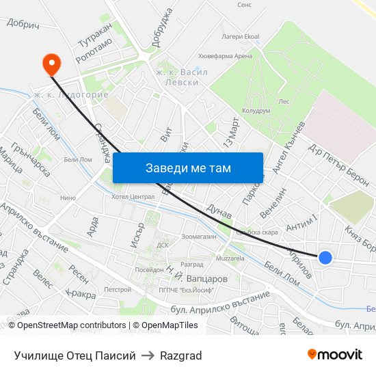 Училище Отец Паисий to Razgrad map