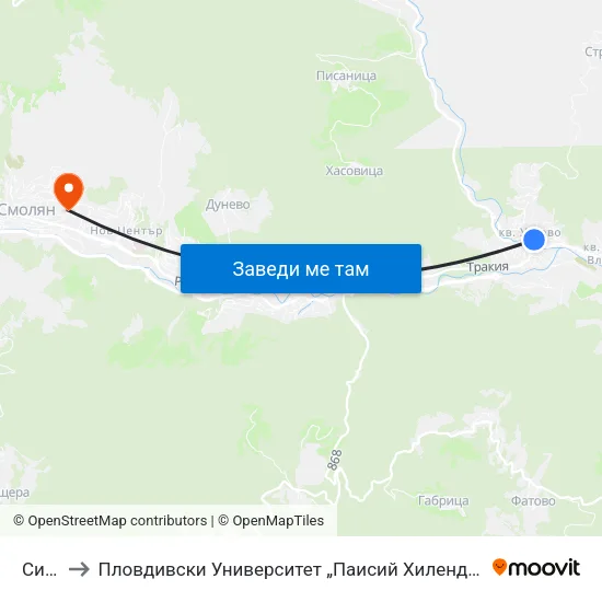 Синдикат to Пловдивски Университет „Паисий Хилендарски“, Филиал Смолян, Физико-Технологичен Факултет map