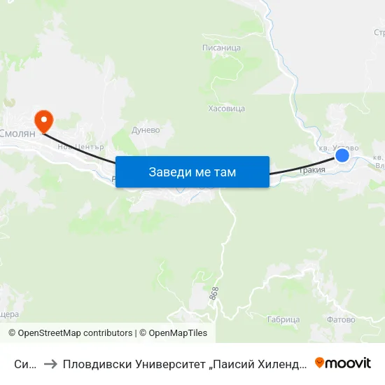 Синдикат to Пловдивски Университет „Паисий Хилендарски“, Филиал Смолян, Физико-Технологичен Факултет map