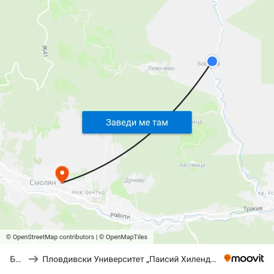 Бостина to Пловдивски Университет „Паисий Хилендарски“, Филиал Смолян, Физико-Технологичен Факултет map