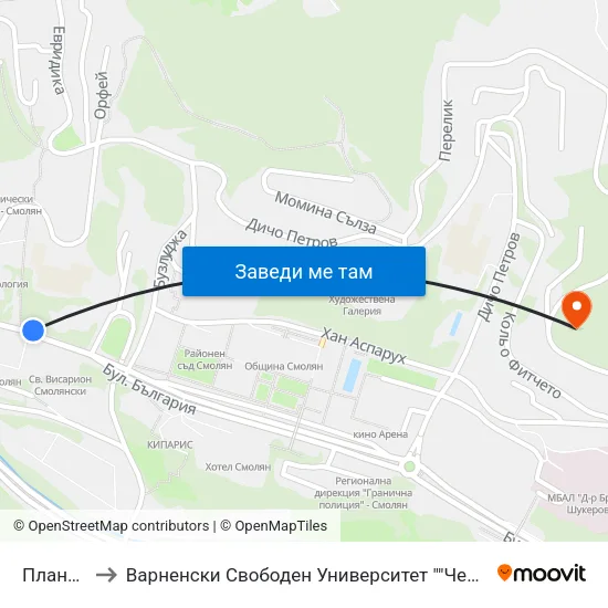 Планетариум to Варненски Свободен Университет ""Черноризец Храбър"" - Филиал Смолян map