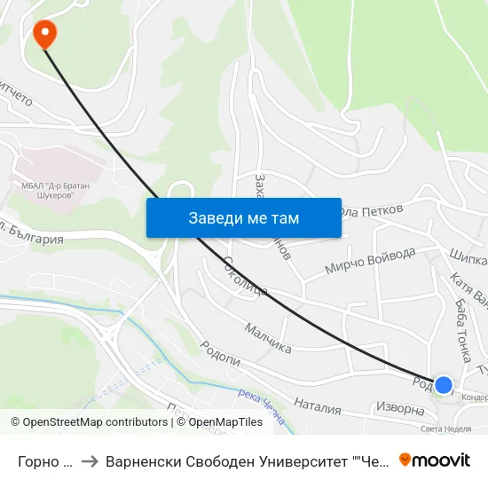 Горно Райково to Варненски Свободен Университет ""Черноризец Храбър"" - Филиал Смолян map