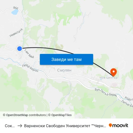 Соколица to Варненски Свободен Университет ""Черноризец Храбър"" - Филиал Смолян map