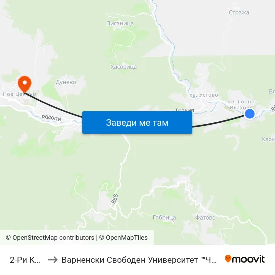 2-Ри Километър to Варненски Свободен Университет ""Черноризец Храбър"" - Филиал Смолян map