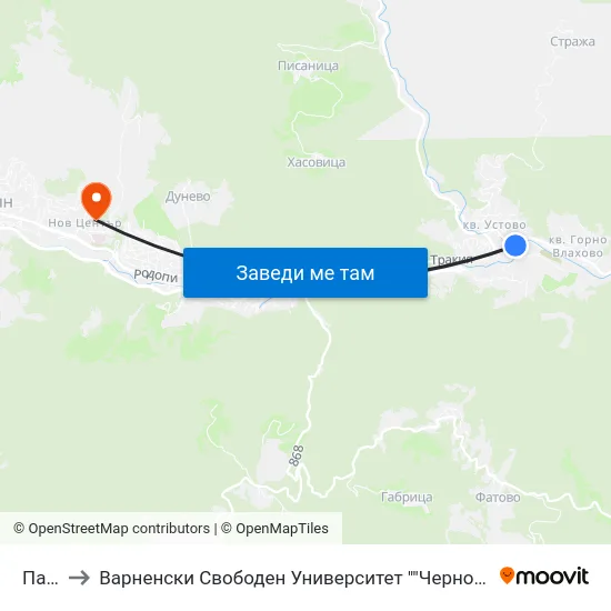 Пазара to Варненски Свободен Университет ""Черноризец Храбър"" - Филиал Смолян map
