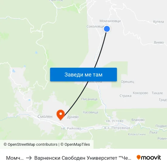 Момчиловци to Варненски Свободен Университет ""Черноризец Храбър"" - Филиал Смолян map