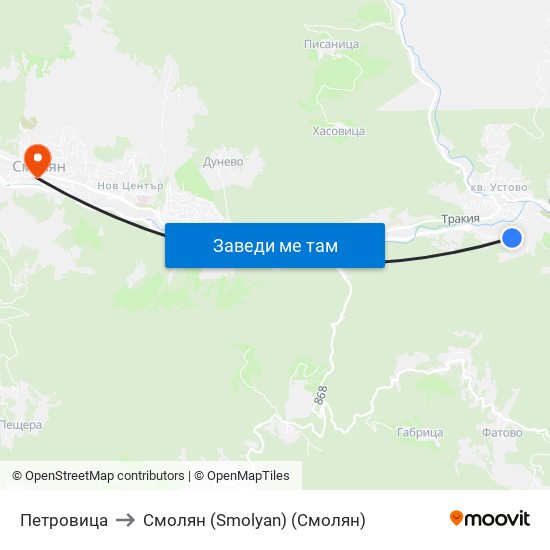 Петровица to Смолян (Smolyan) (Смолян) map