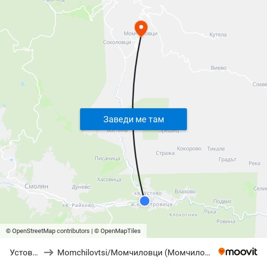 Устово I to Momchilovtsi / Момчиловци (Момчиловци) map