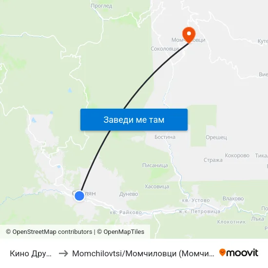 Кино Дружба to Momchilovtsi / Момчиловци (Момчиловци) map