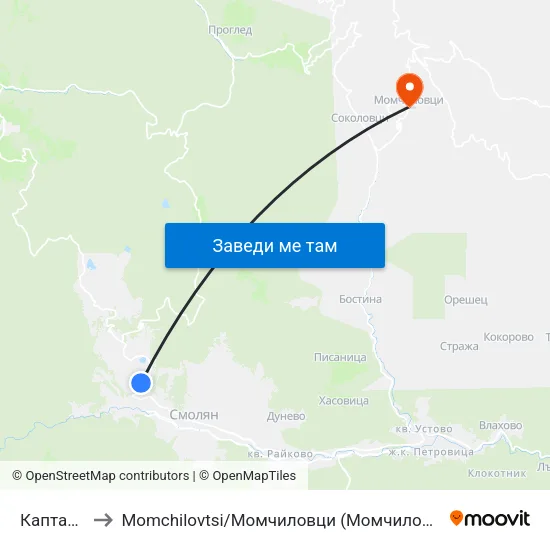Каптажа to Momchilovtsi / Момчиловци (Момчиловци) map