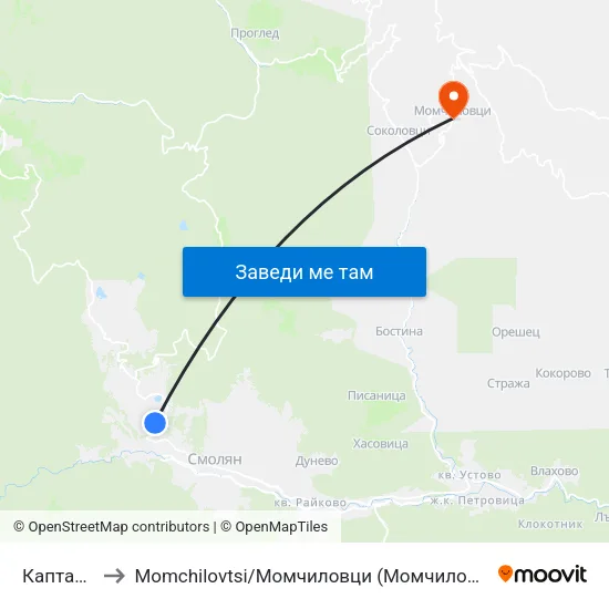 Каптажа to Momchilovtsi / Момчиловци (Момчиловци) map