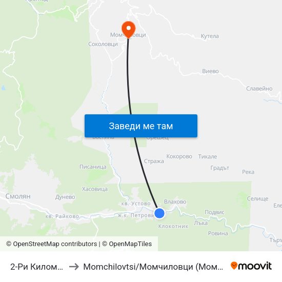 2-Ри Километър to Momchilovtsi / Момчиловци (Момчиловци) map