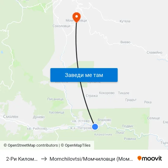 2-Ри Километър to Momchilovtsi / Момчиловци (Момчиловци) map